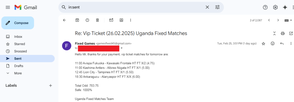 Big Odds correct score matches